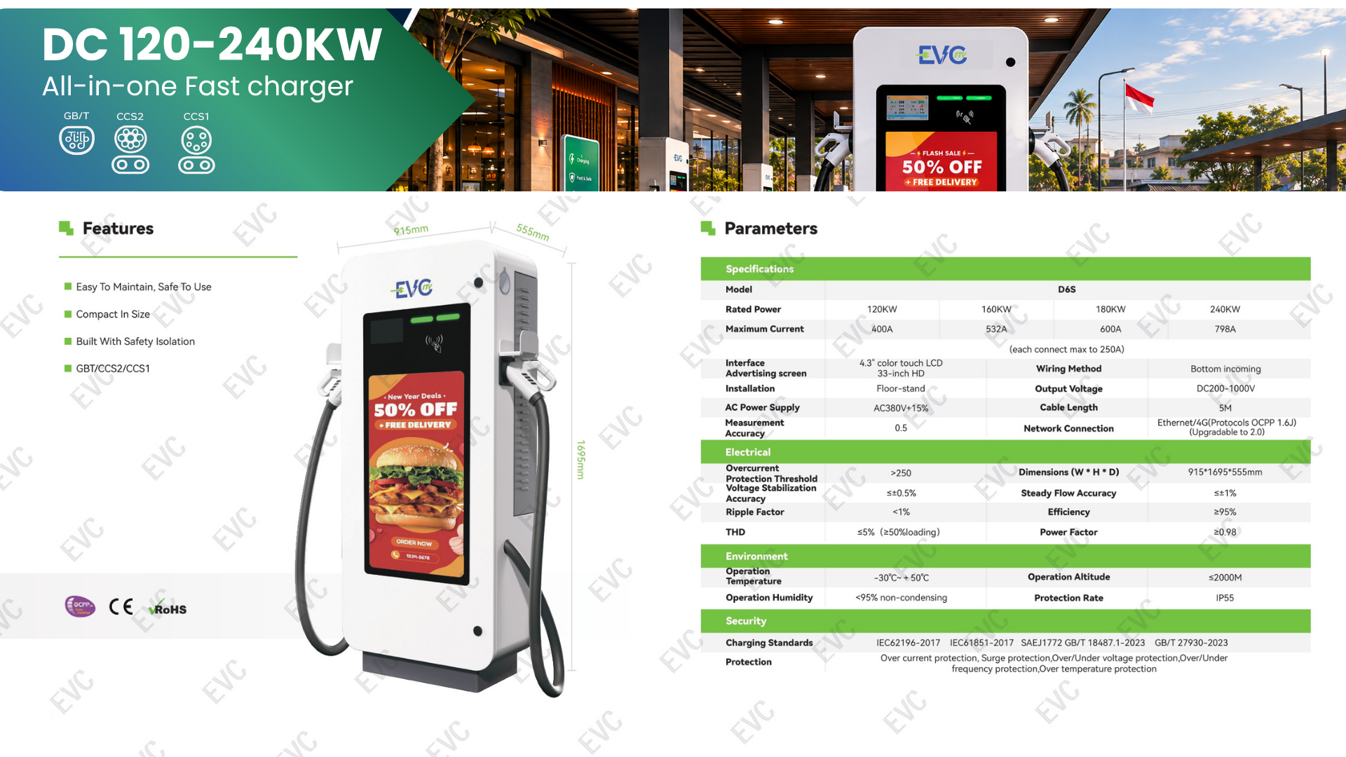 DC 120-240kW Fast charger with Advertising screen